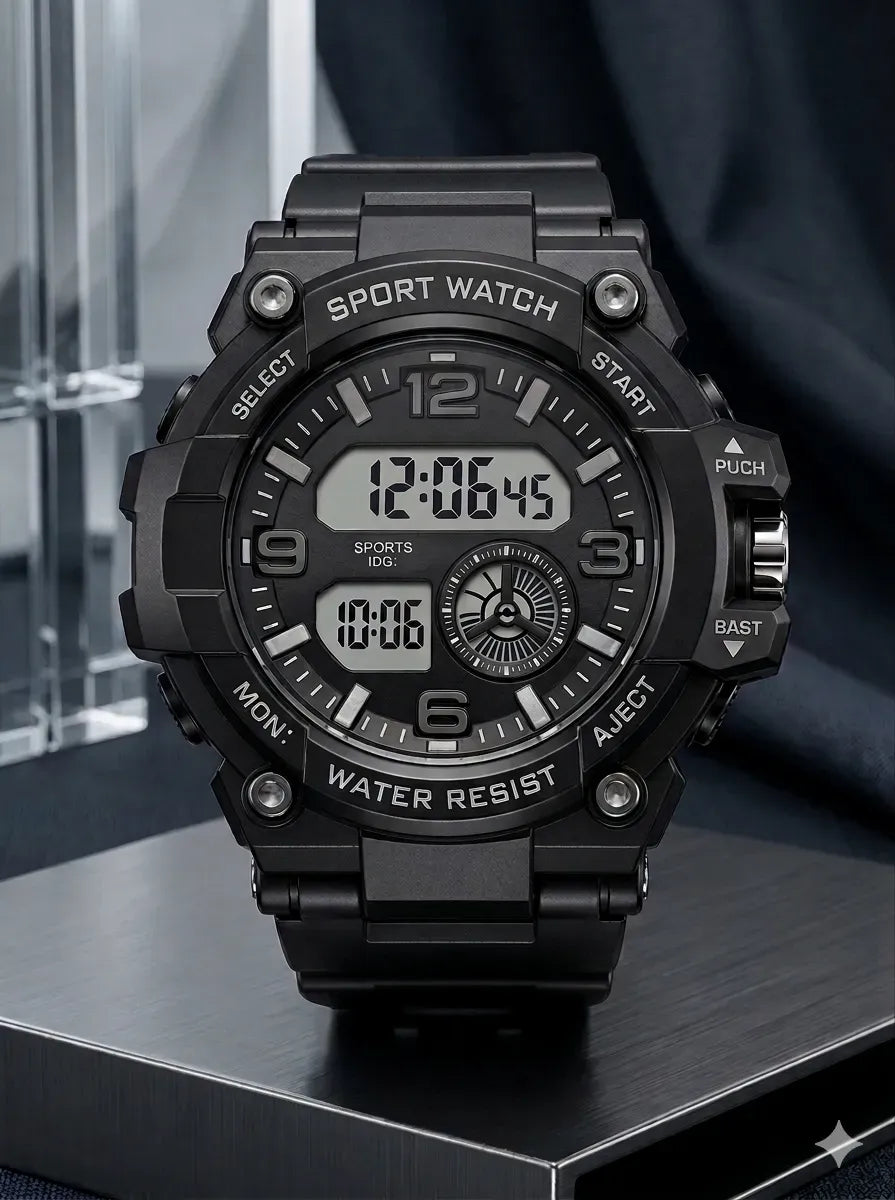 Men's Digital Sports Watch Black Water Resistant