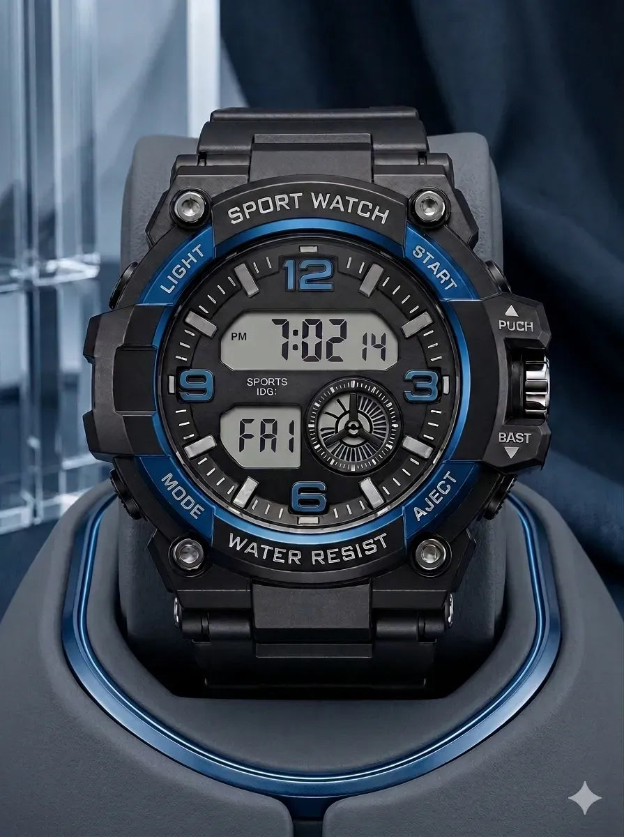 Men's Digital Sports Watch Black Water Resistant