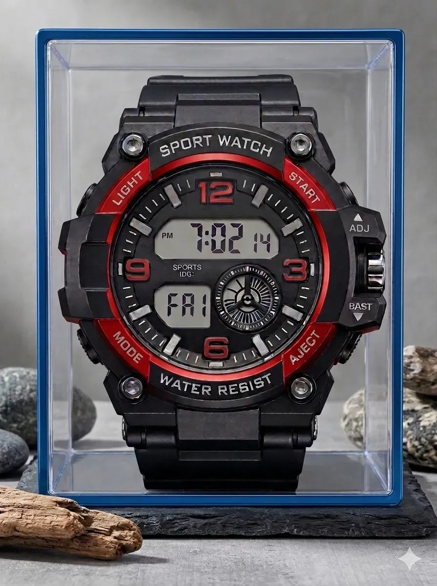 Men's Digital Sports Watch Black Water Resistant