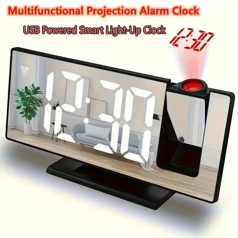 LED Projection Alarm Clock Black Mirror Design
