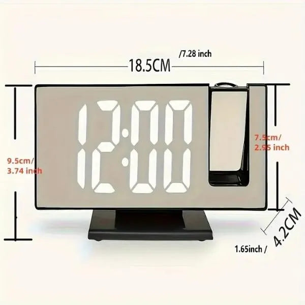 LED Projection Alarm Clock Black Mirror Design
